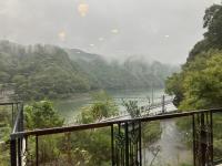 今朝の天気は雨。霧のおしどり湖です。