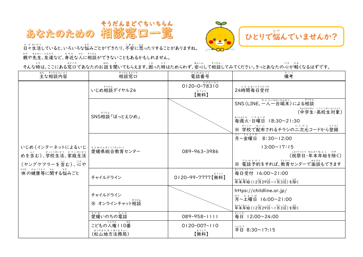 あなたのための相談窓口.pdfの1ページ目のサムネイル